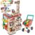 Supermercado Tienda de Juguete Puesto de Mercado Infantil con Carrito de la Compra, Scanner, Caja Registradora y más de 20 Accesorios de Imitación Incluidos (Rojo)